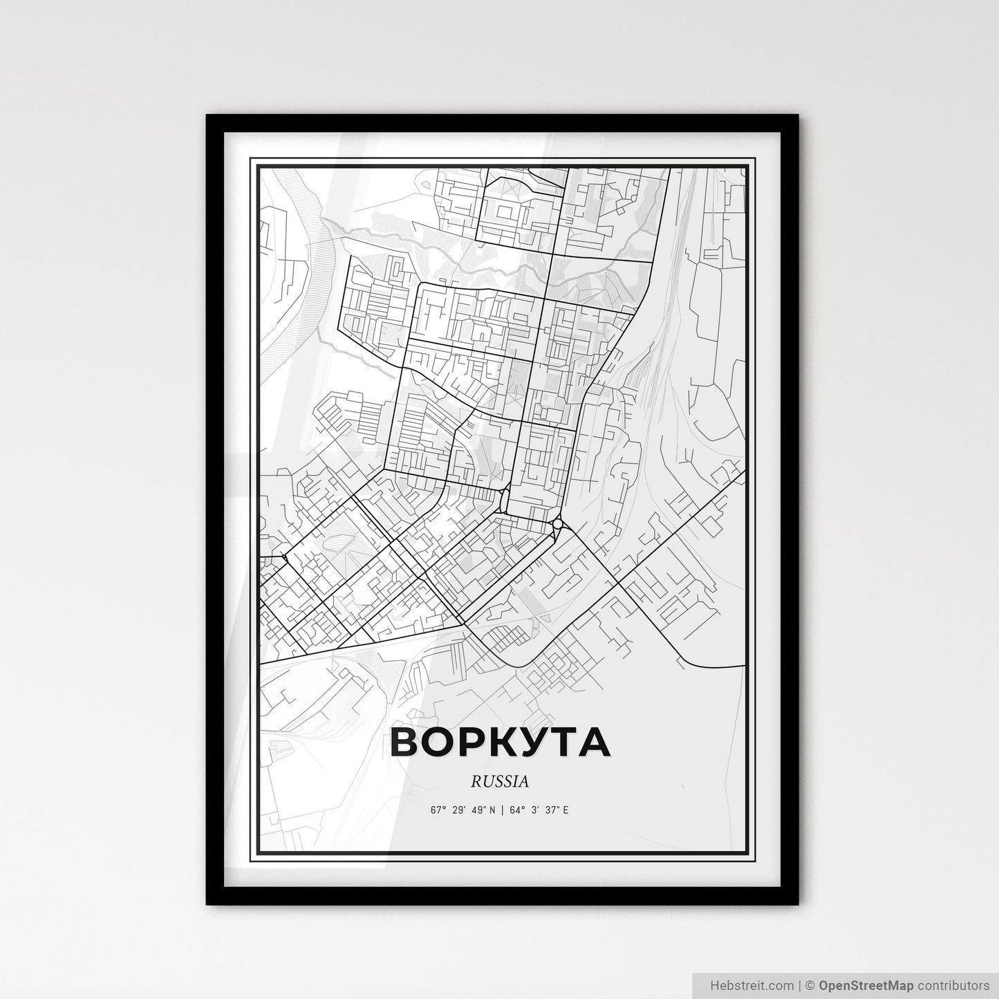Vorkuta Russia - Scandinavian Style City Map for Modern Home Decor