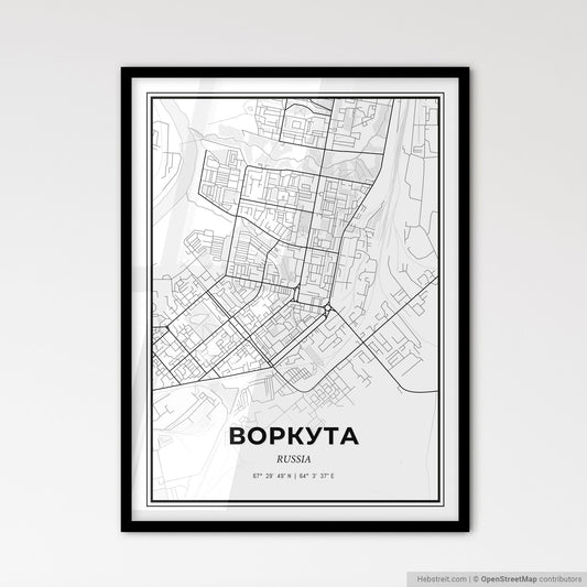 Vorkuta Russia - Scandinavian Style City Map for Modern Home Decor