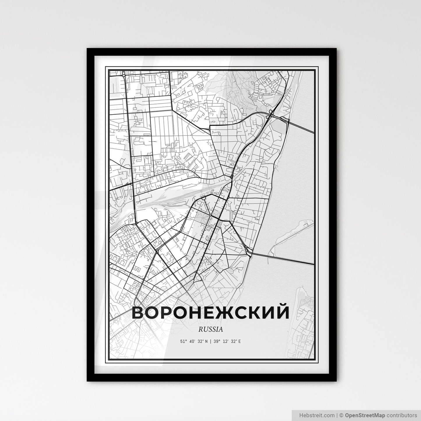 Voronezh Russia - Scandinavian Style City Map for Modern Home Decor