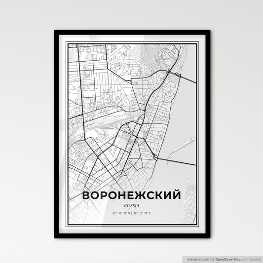 Voronezh Russia - Scandinavian Style City Map for Modern Home Decor