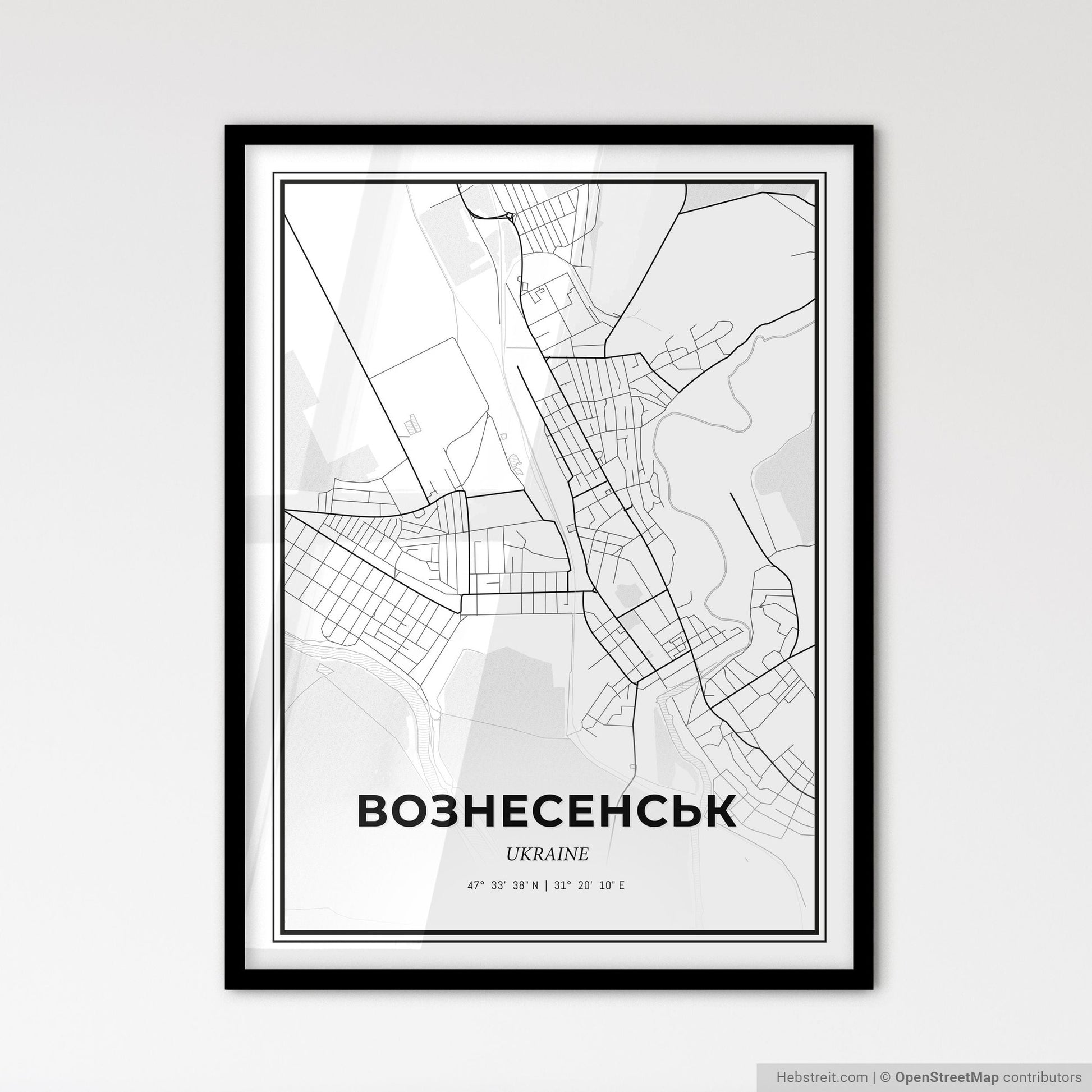 Voznesensk Ukraine - Scandinavian Style City Map for Modern Home Decor