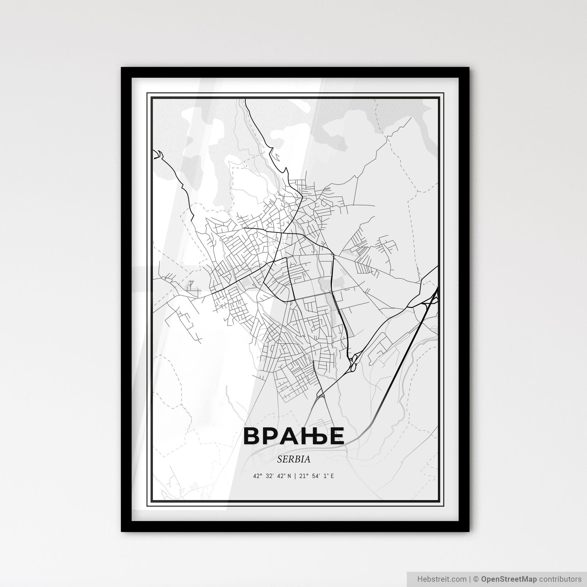 Vranje Serbia - Scandinavian Style City Map for Modern Home Decor