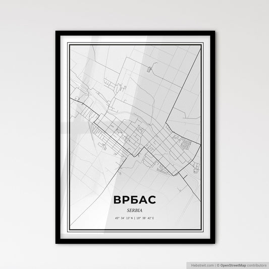 Vrbas Serbia - Scandinavian Style City Map for Modern Home Decor