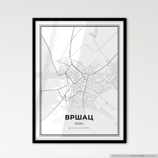 Vršac Serbia - Scandinavian Style City Map for Modern Home Decor