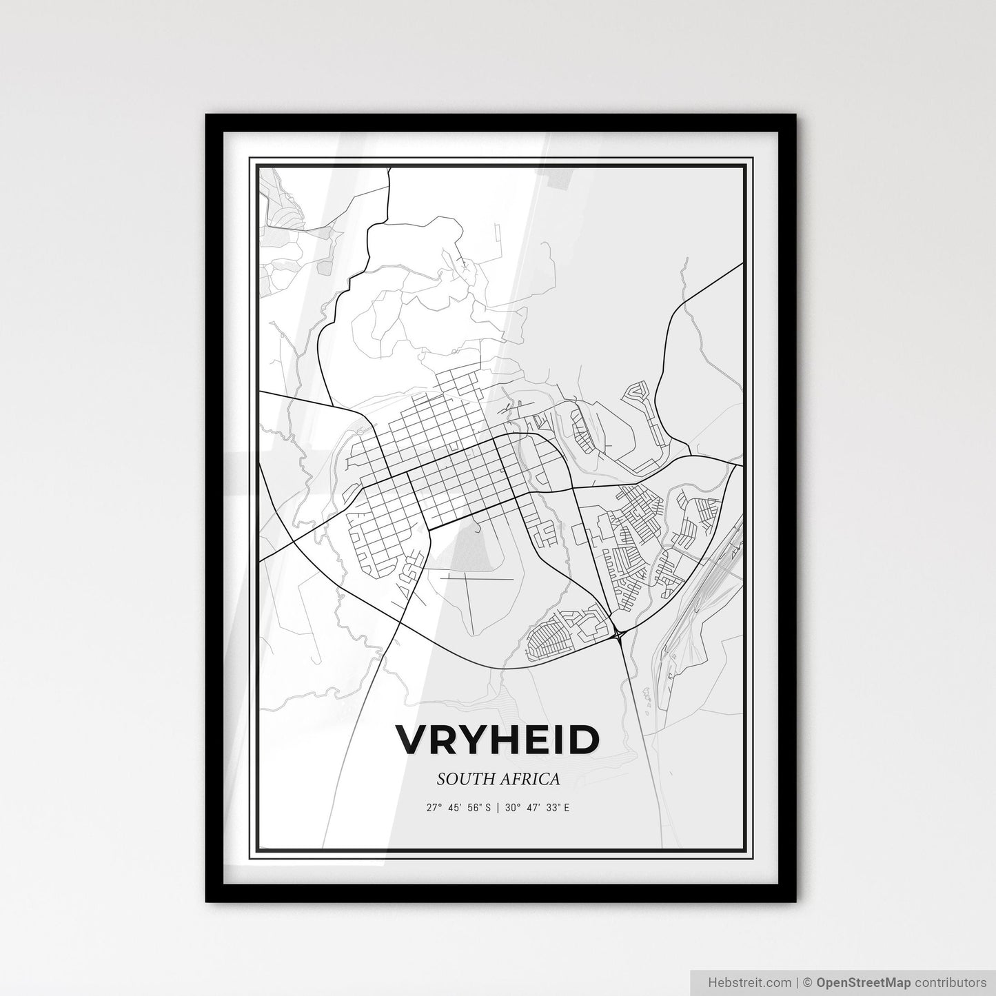 Vryheid South Africa - Scandinavian Style City Map for Modern Home Decor