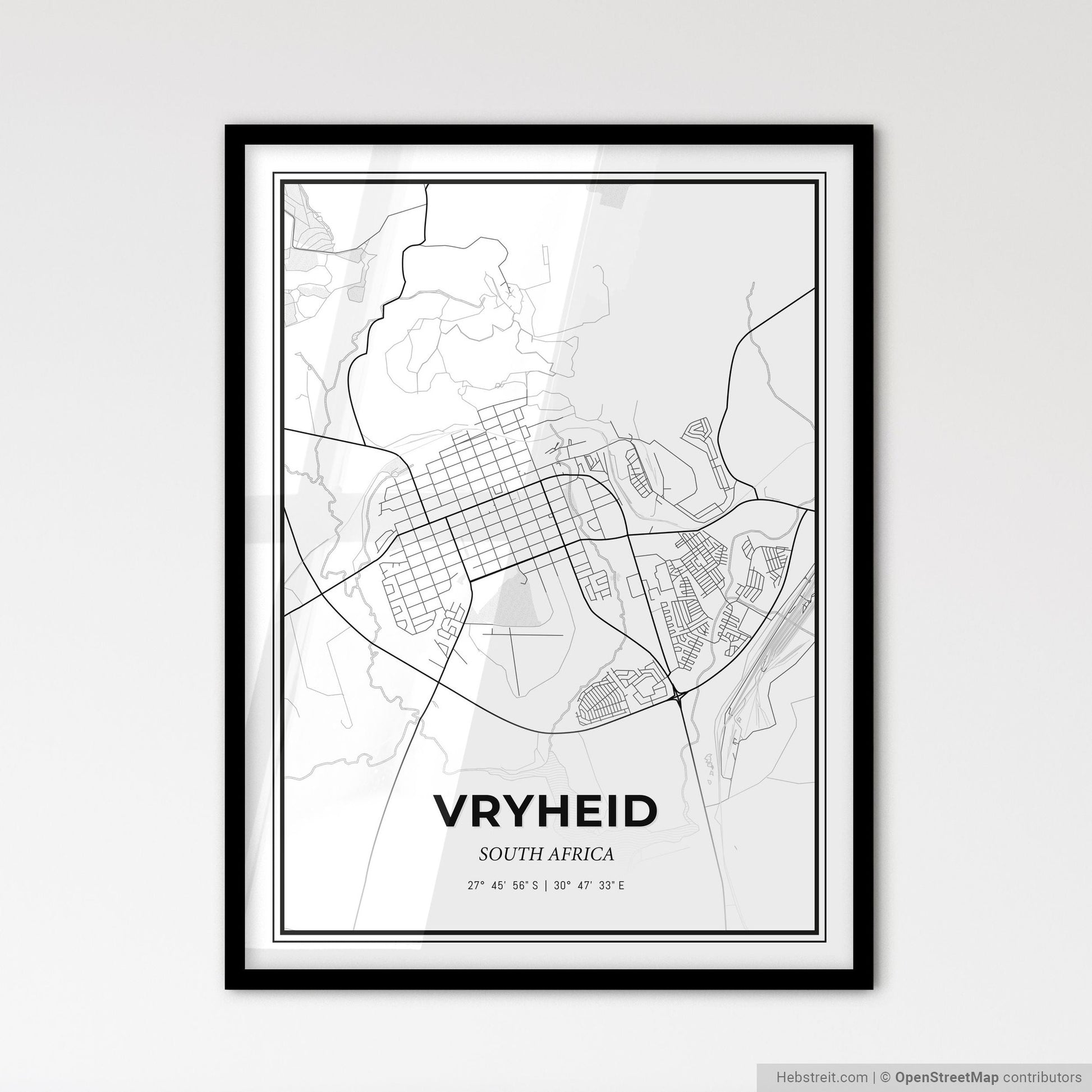 Vryheid South Africa - Scandinavian Style City Map for Modern Home Decor
