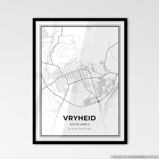 Vryheid South Africa - Scandinavian Style City Map for Modern Home Decor
