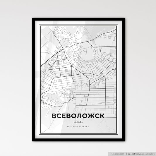 Vsevolozhsk Russia - Scandinavian Style City Map for Modern Home Decor