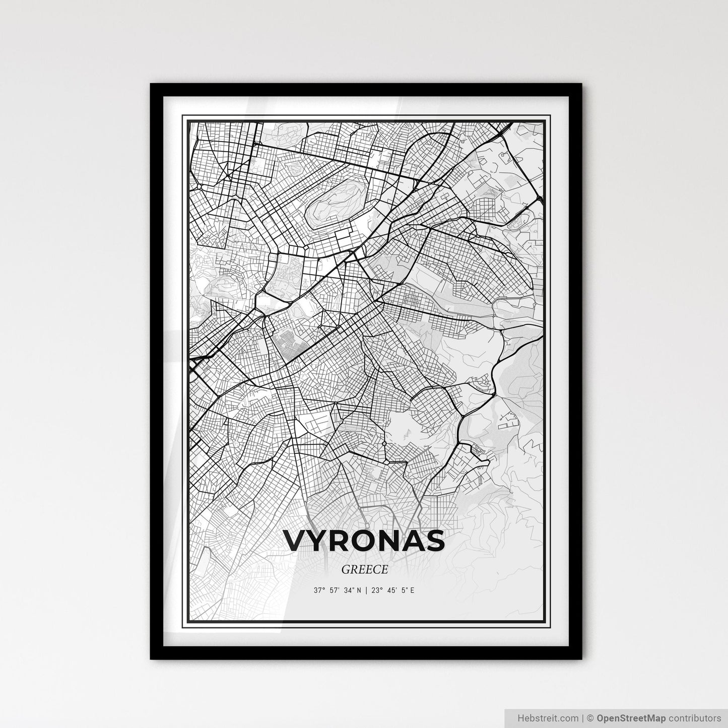 Vyronas Greece - Scandinavian Style City Map for Modern Home Decor