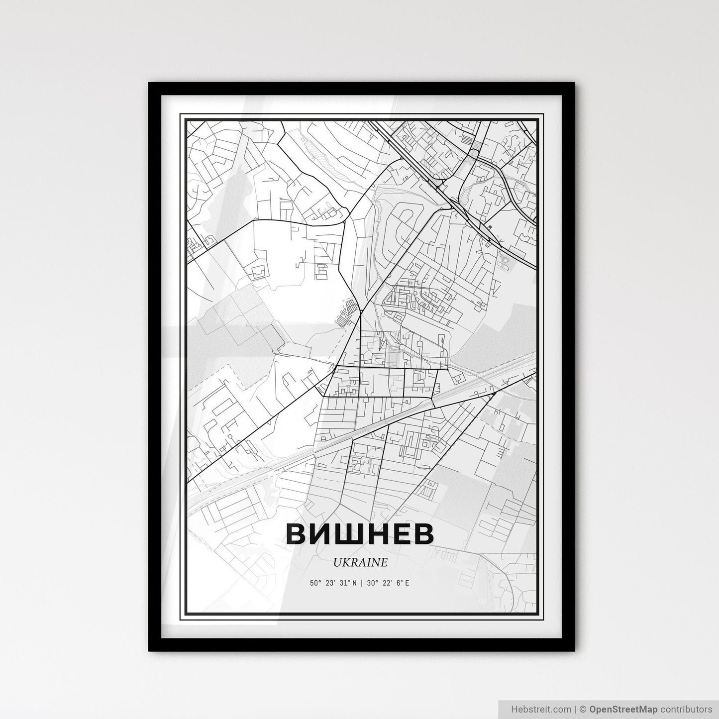 Vyshneve Ukraine - Scandinavian Style City Map for Modern Home Decor