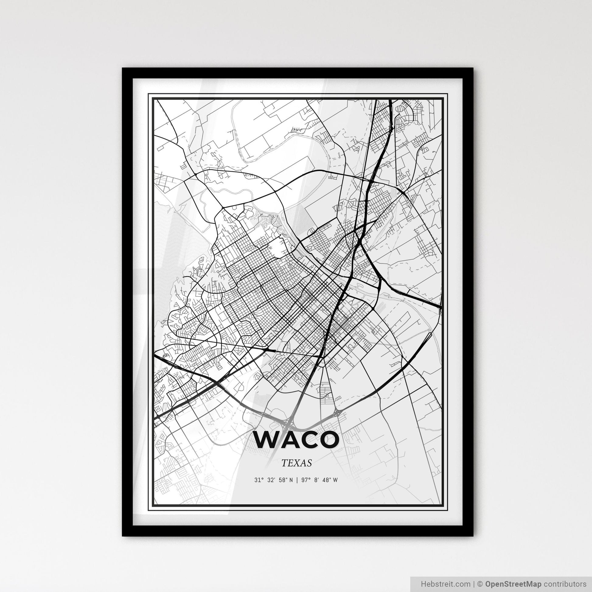Waco Texas - Scandinavian Style City Map for Modern Home Decor