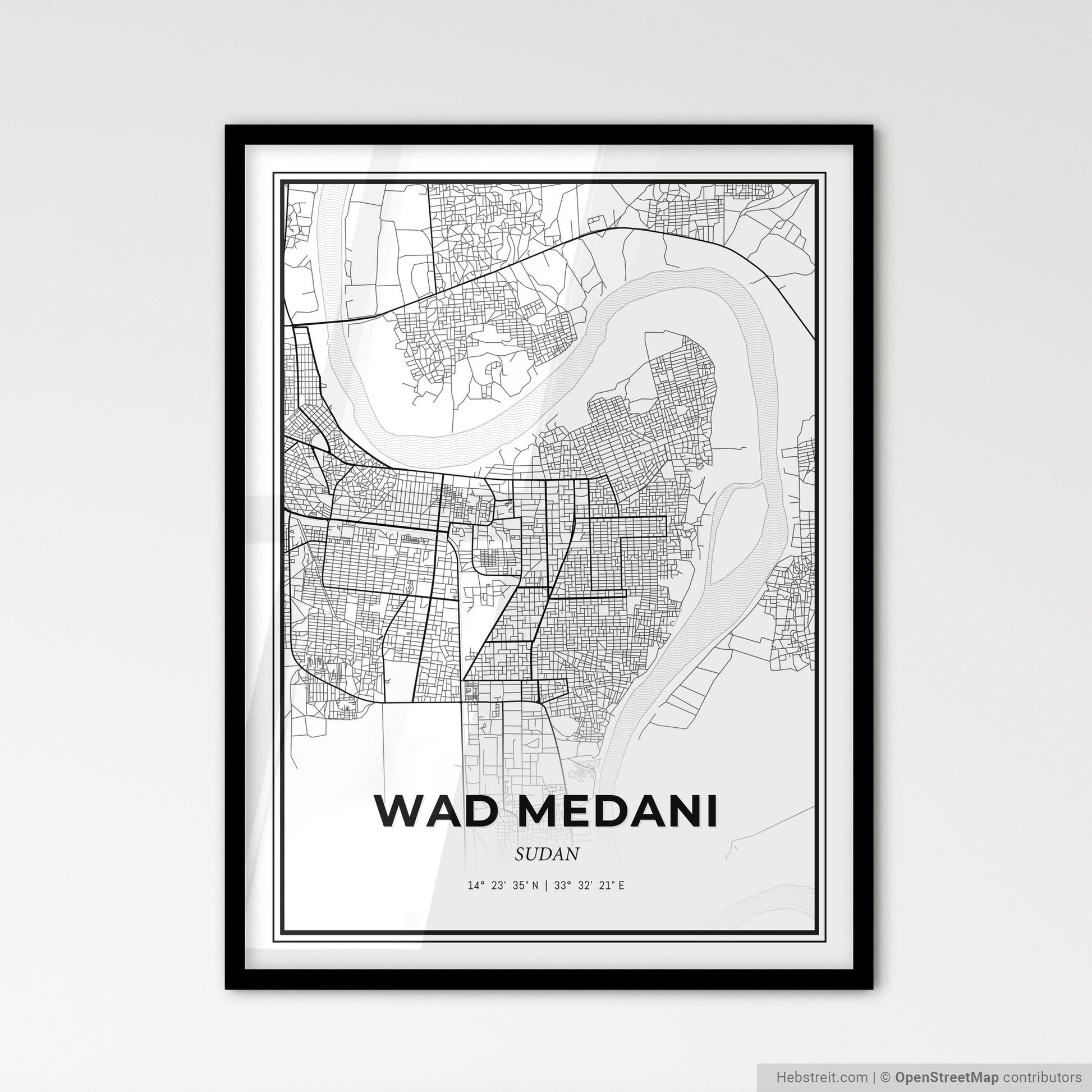 Wad Medani Sudan - Scandinavian Style City Map for Modern Home Decor