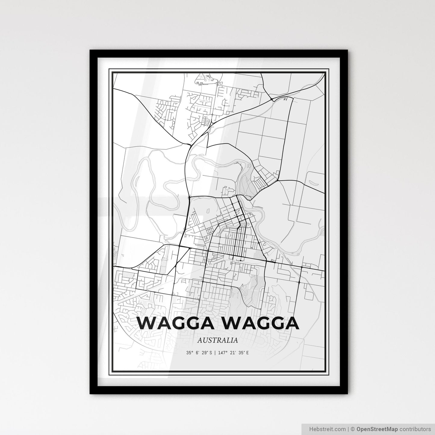 Wagga Wagga Australia - Scandinavian Style City Map for Modern Home Decor