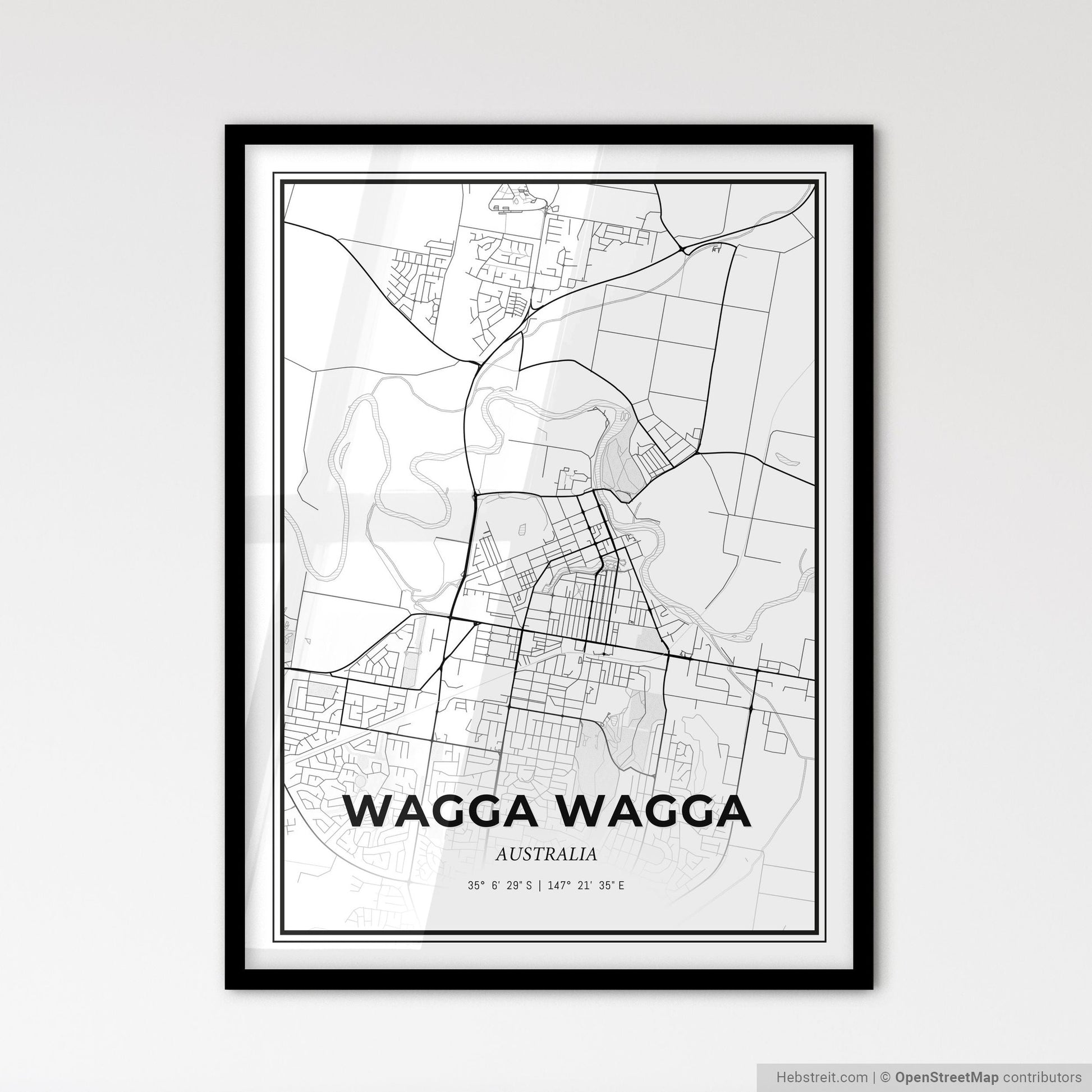 Wagga Wagga Australia - Scandinavian Style City Map for Modern Home Decor