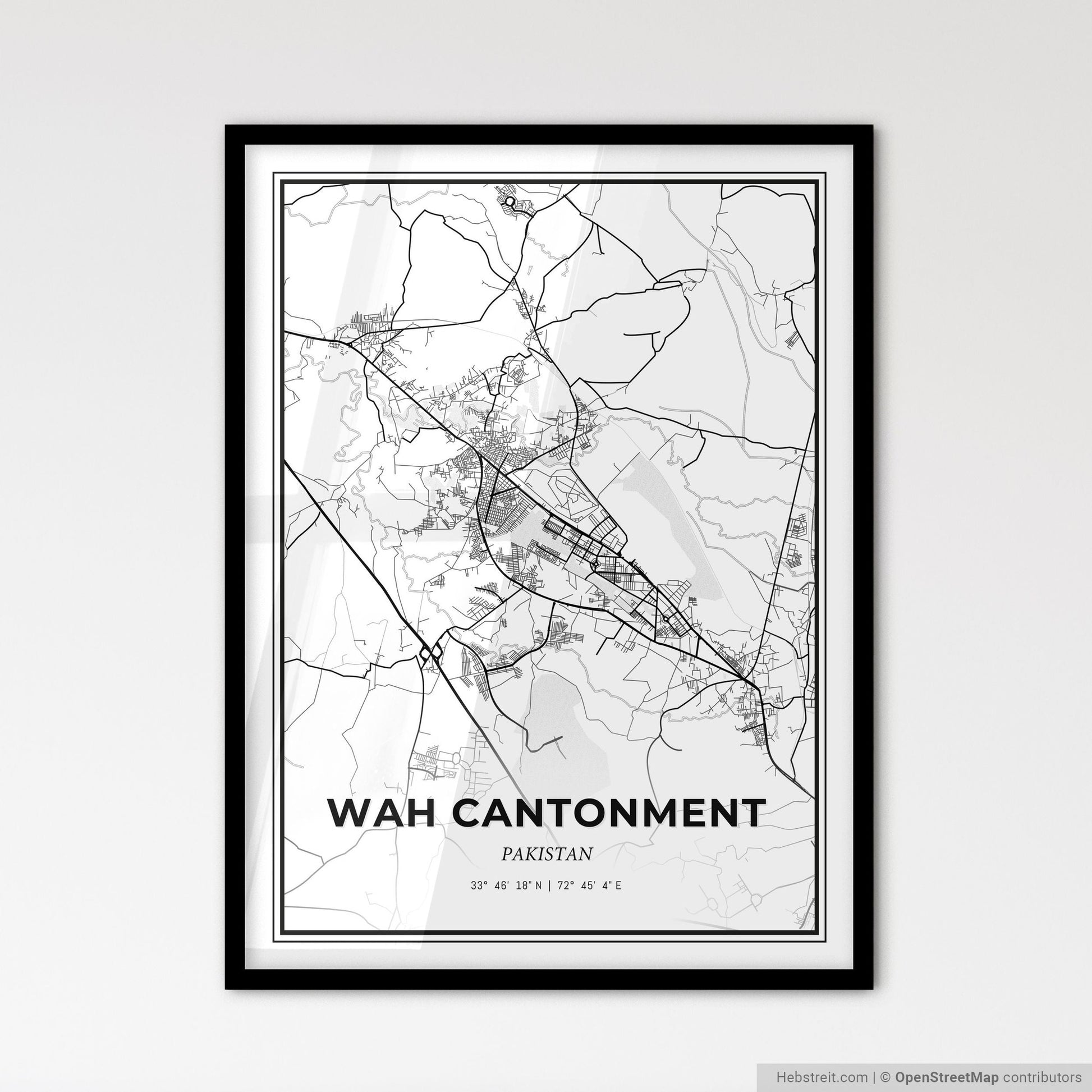 Wah Cantonment Pakistan - Scandinavian Style City Map for Modern Home Decor