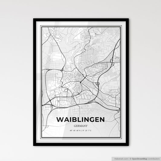 Waiblingen Germany - Scandinavian Style City Map for Modern Home Decor