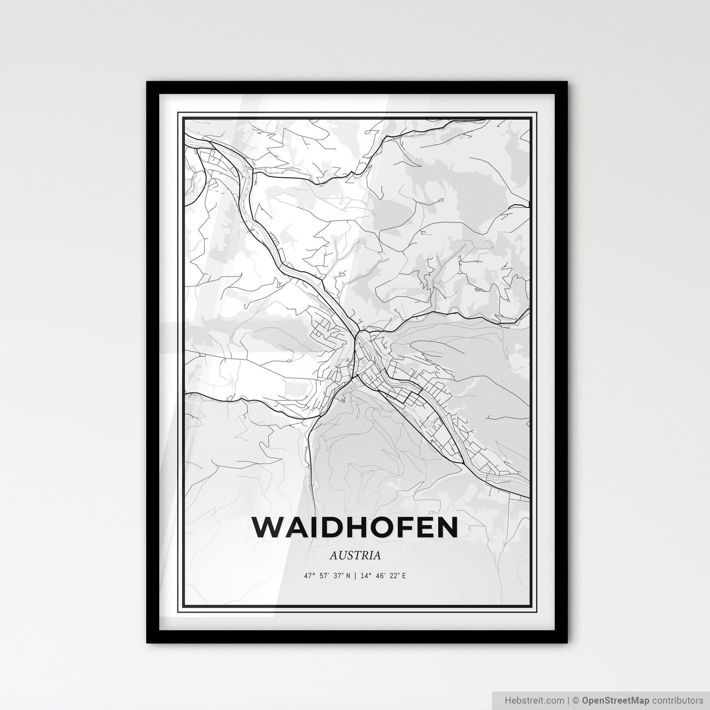 Waidhofen Austria - Scandinavian Style City Map for Modern Home Decor
