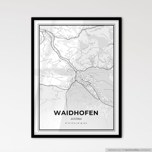 Waidhofen Austria - Scandinavian Style City Map for Modern Home Decor