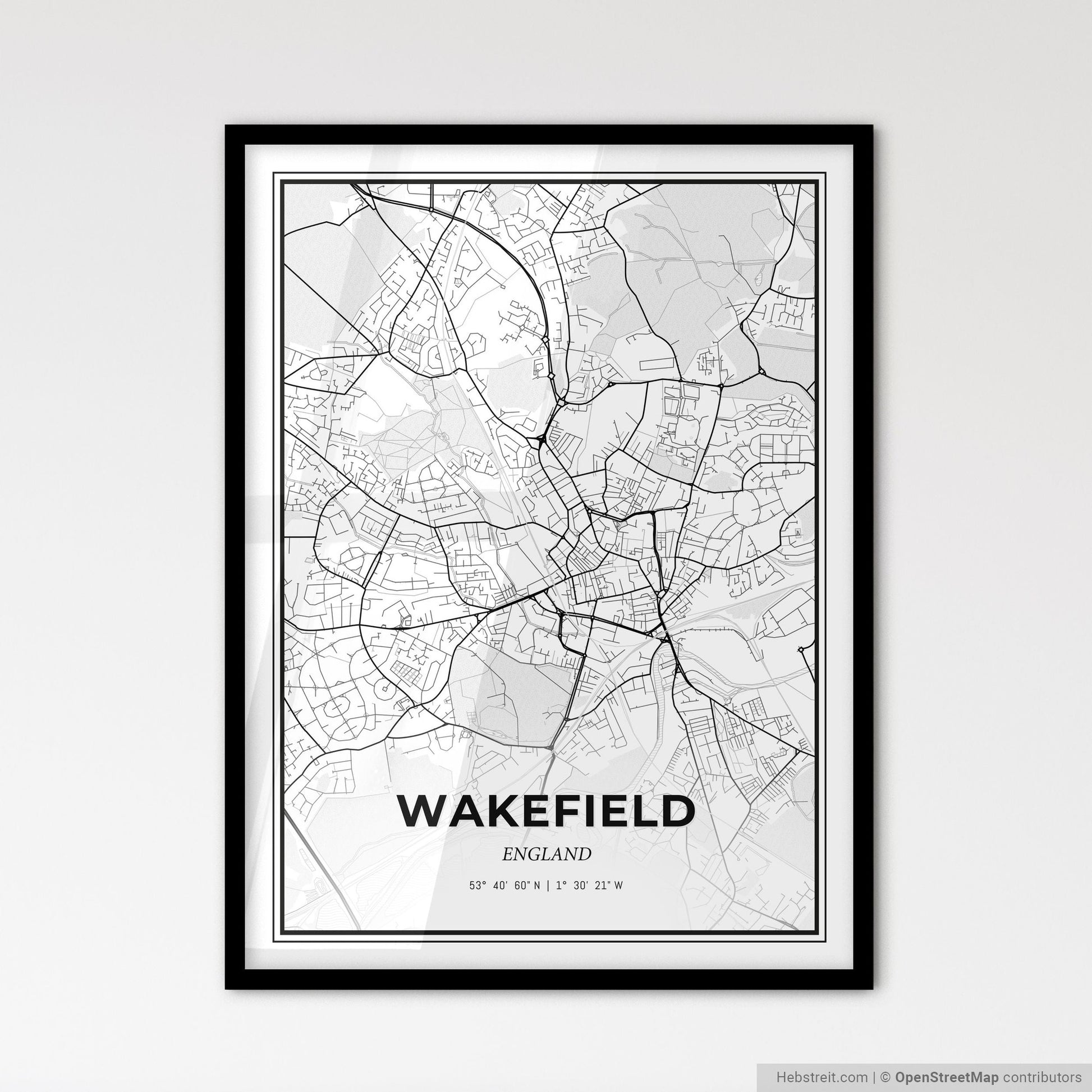 Wakefield England - Scandinavian Style City Map for Modern Home Decor