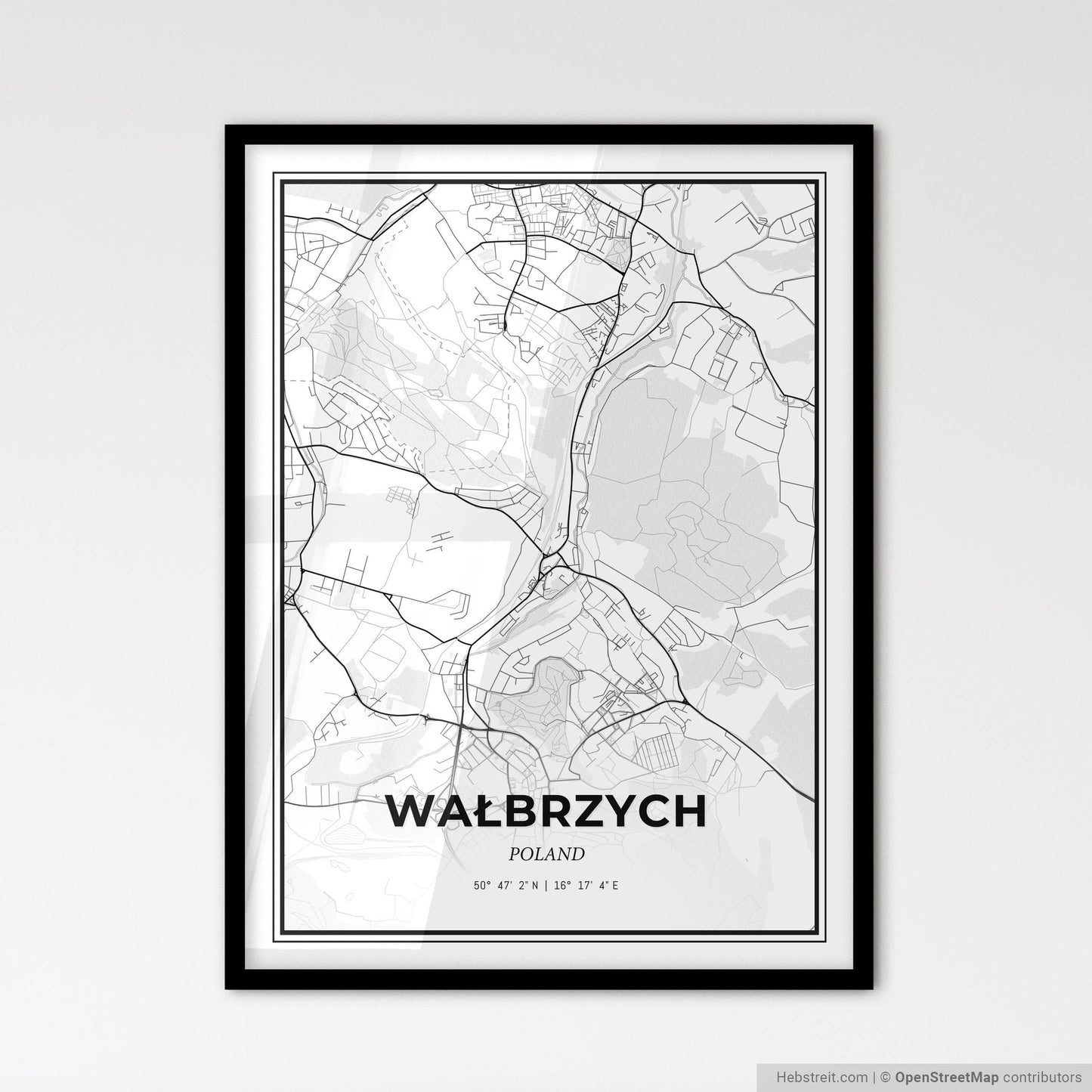 Wałbrzych Poland - Scandinavian Style City Map for Modern Home Decor