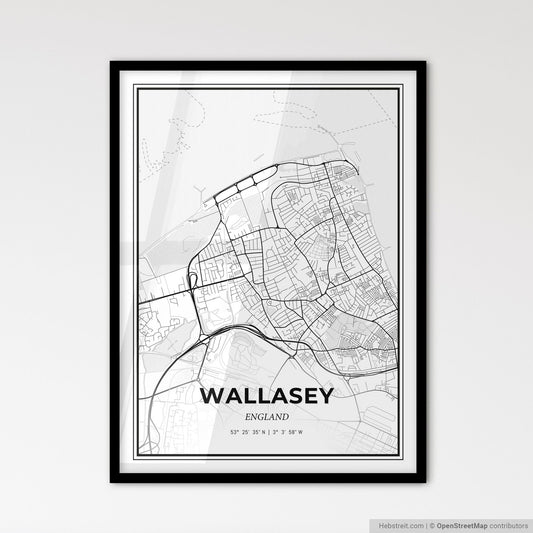 Wallasey England - Scandinavian Style City Map for Modern Home Decor