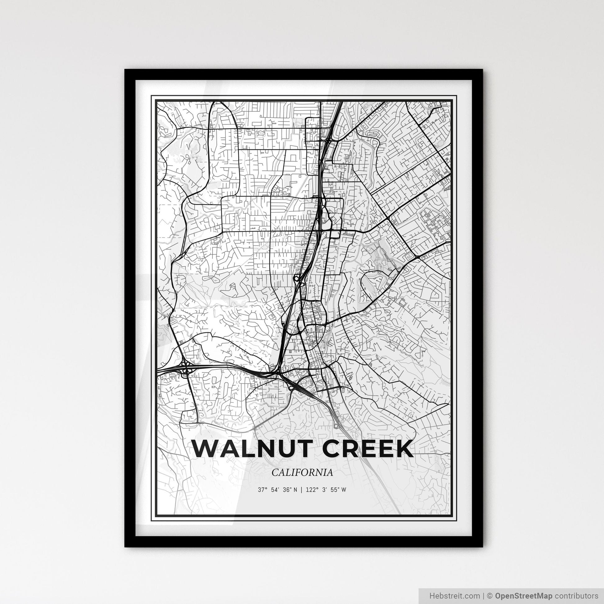 Walnut Creek California - Scandinavian Style City Map for Modern Home Decor