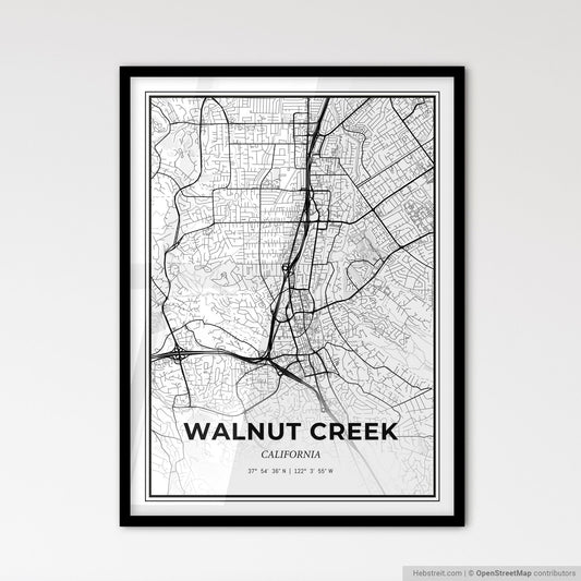 Walnut Creek California - Scandinavian Style City Map for Modern Home Decor