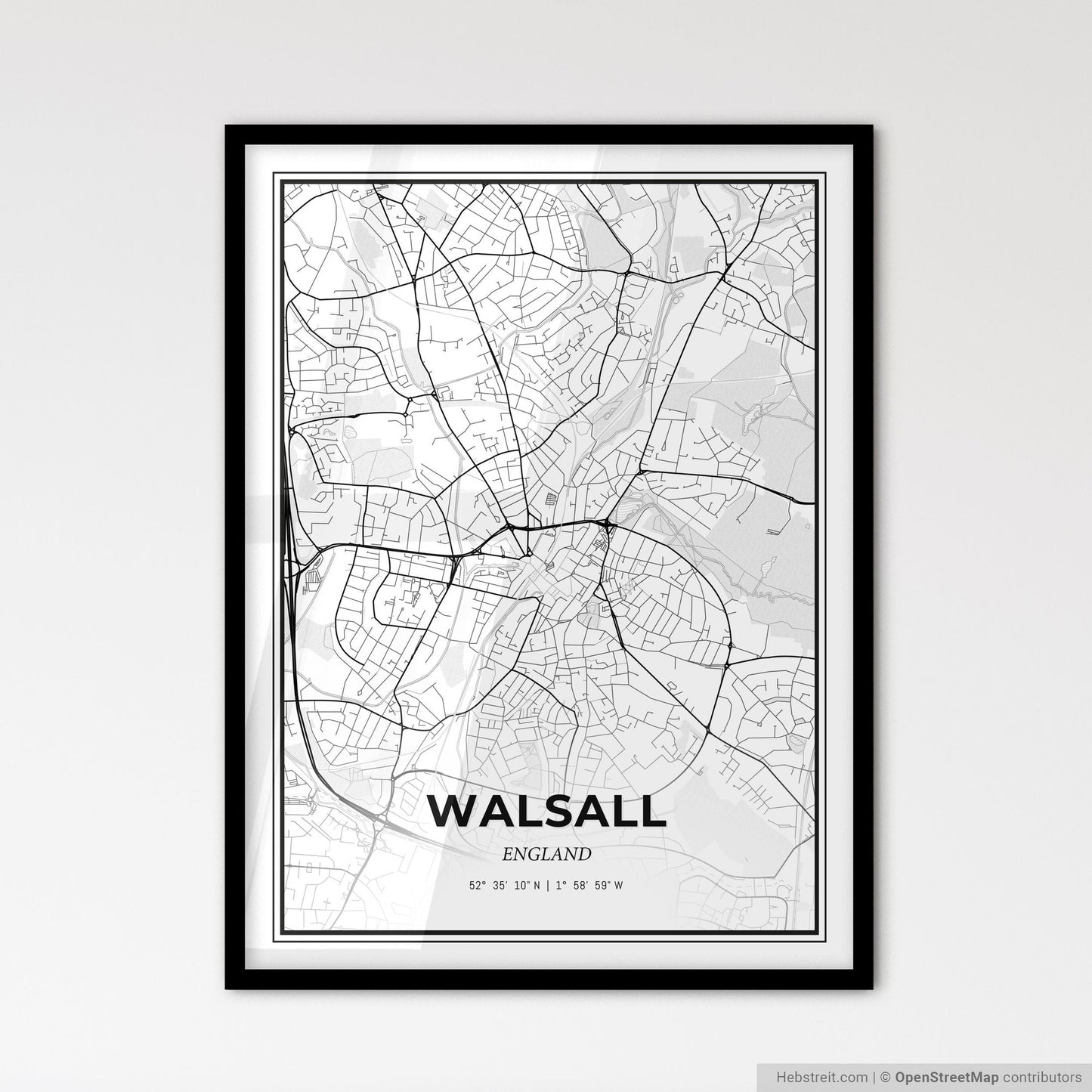 Walsall England - Scandinavian Style City Map for Modern Home Decor