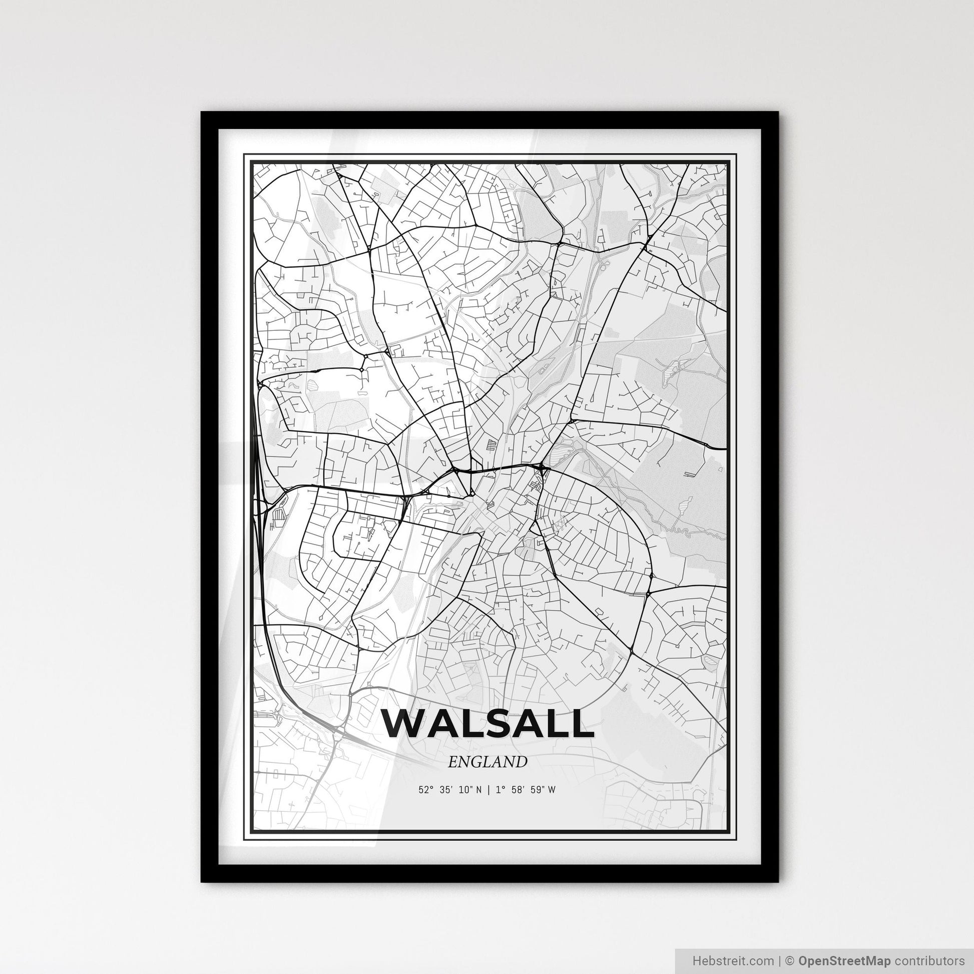 Walsall England - Scandinavian Style City Map for Modern Home Decor