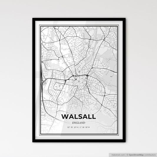 Walsall England - Scandinavian Style City Map for Modern Home Decor