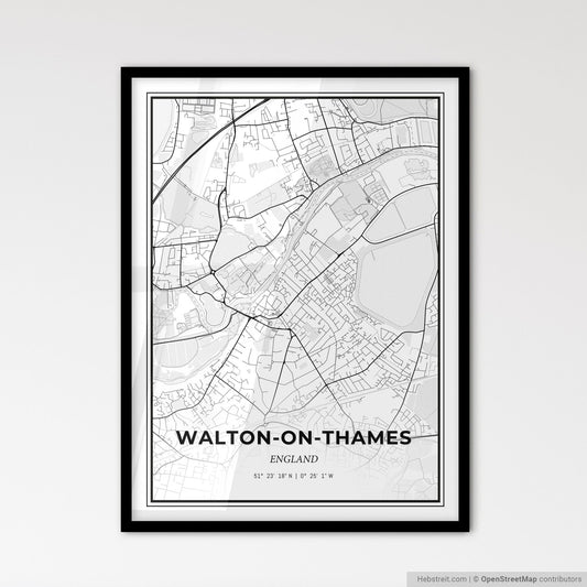 Walton-on-Thames England - Scandinavian Style City Map for Modern Home Decor