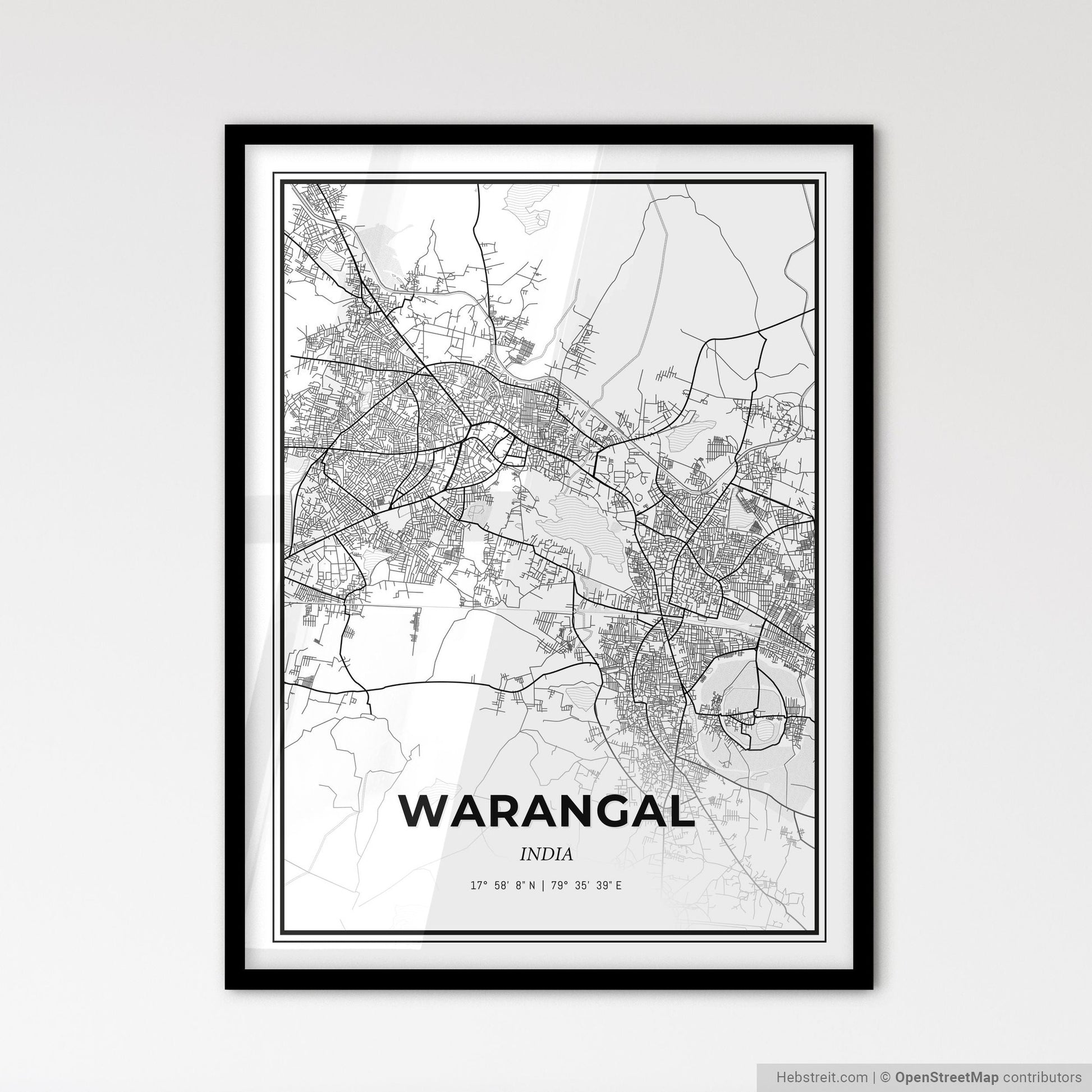 Warangal India - Scandinavian Style City Map for Modern Home Decor