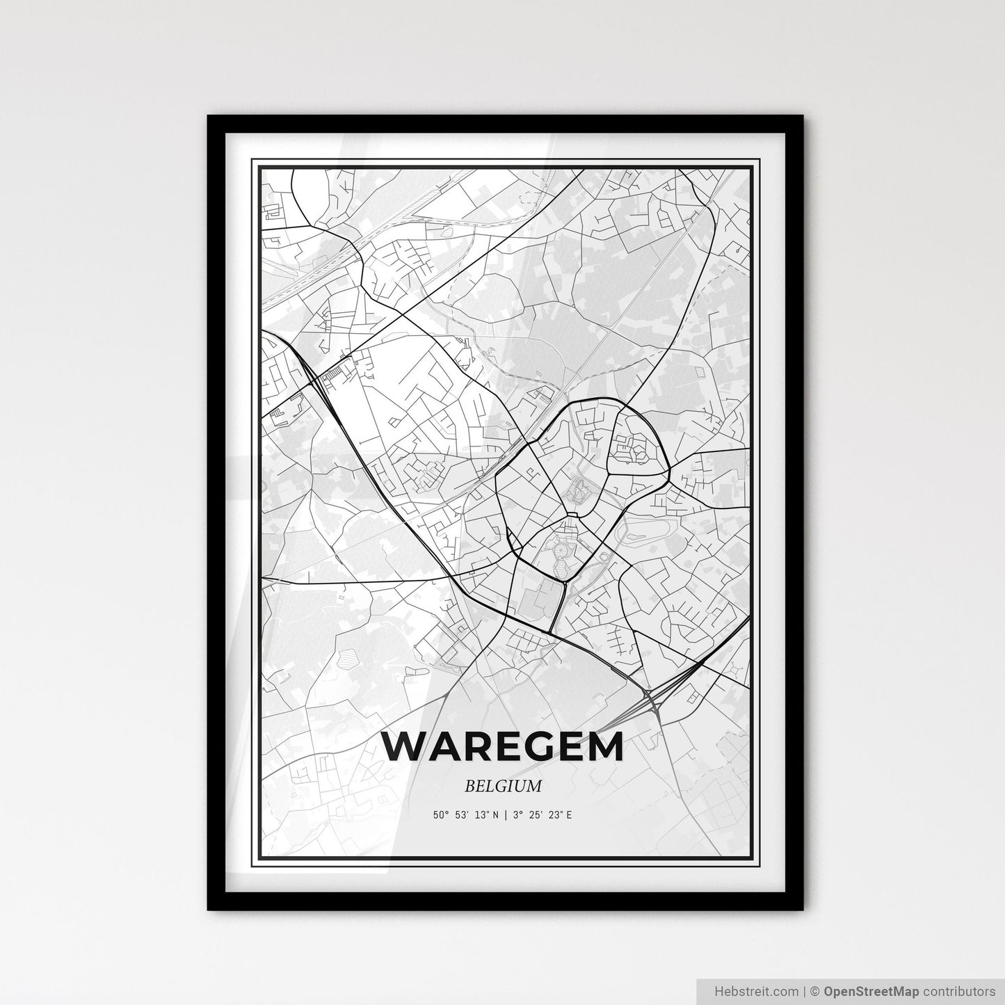Waregem Belgium - Scandinavian Style City Map for Modern Home Decor