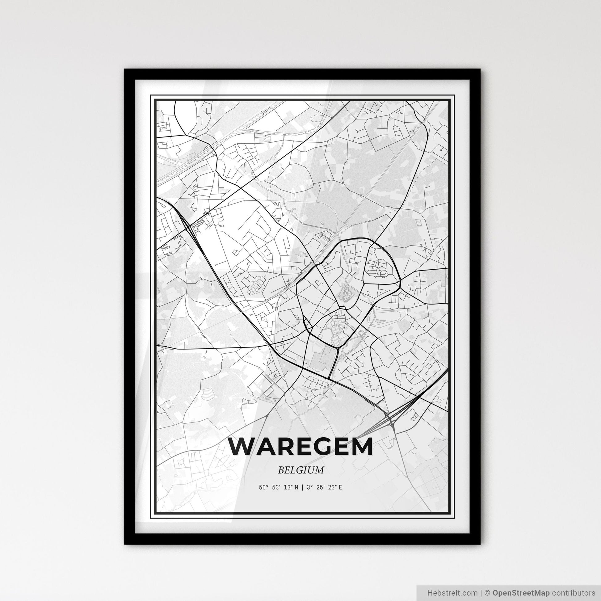 Waregem Belgium - Scandinavian Style City Map for Modern Home Decor