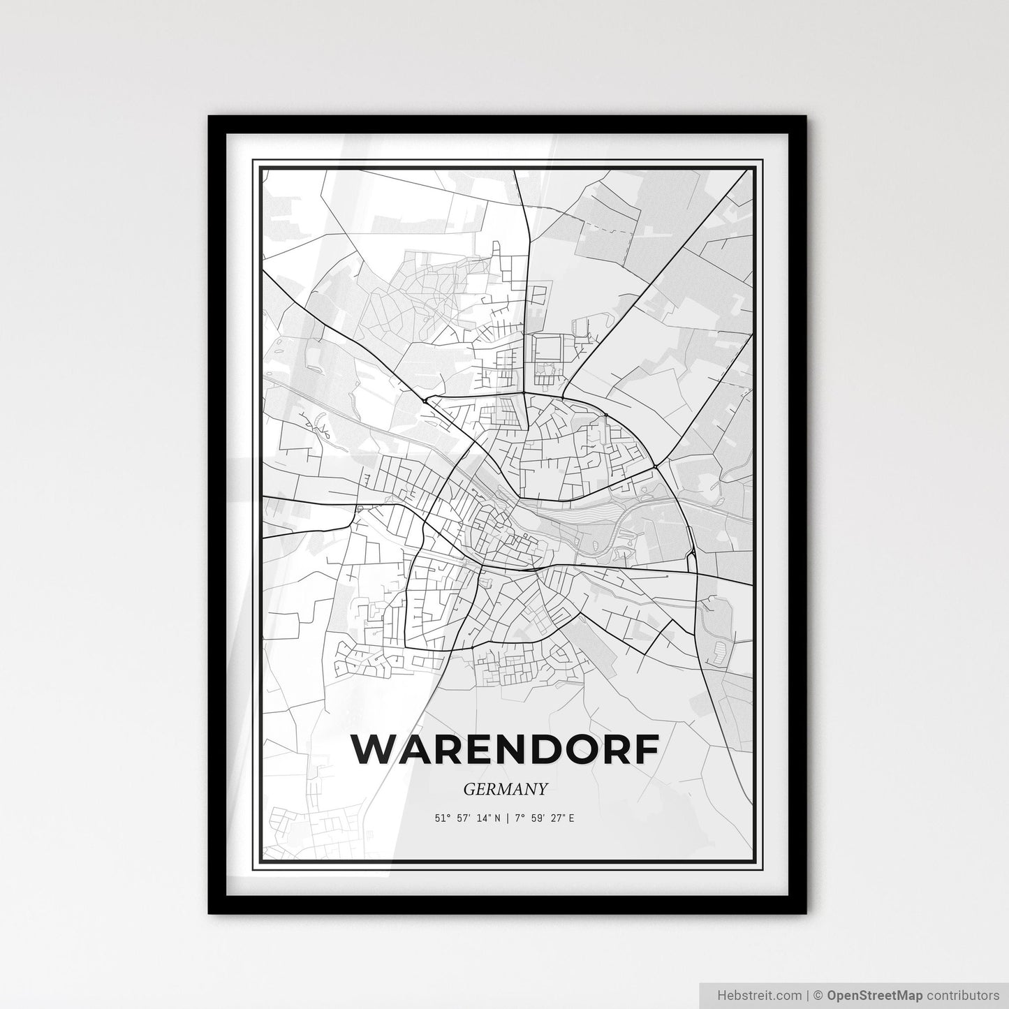 Warendorf Germany - Scandinavian Style City Map for Modern Home Decor