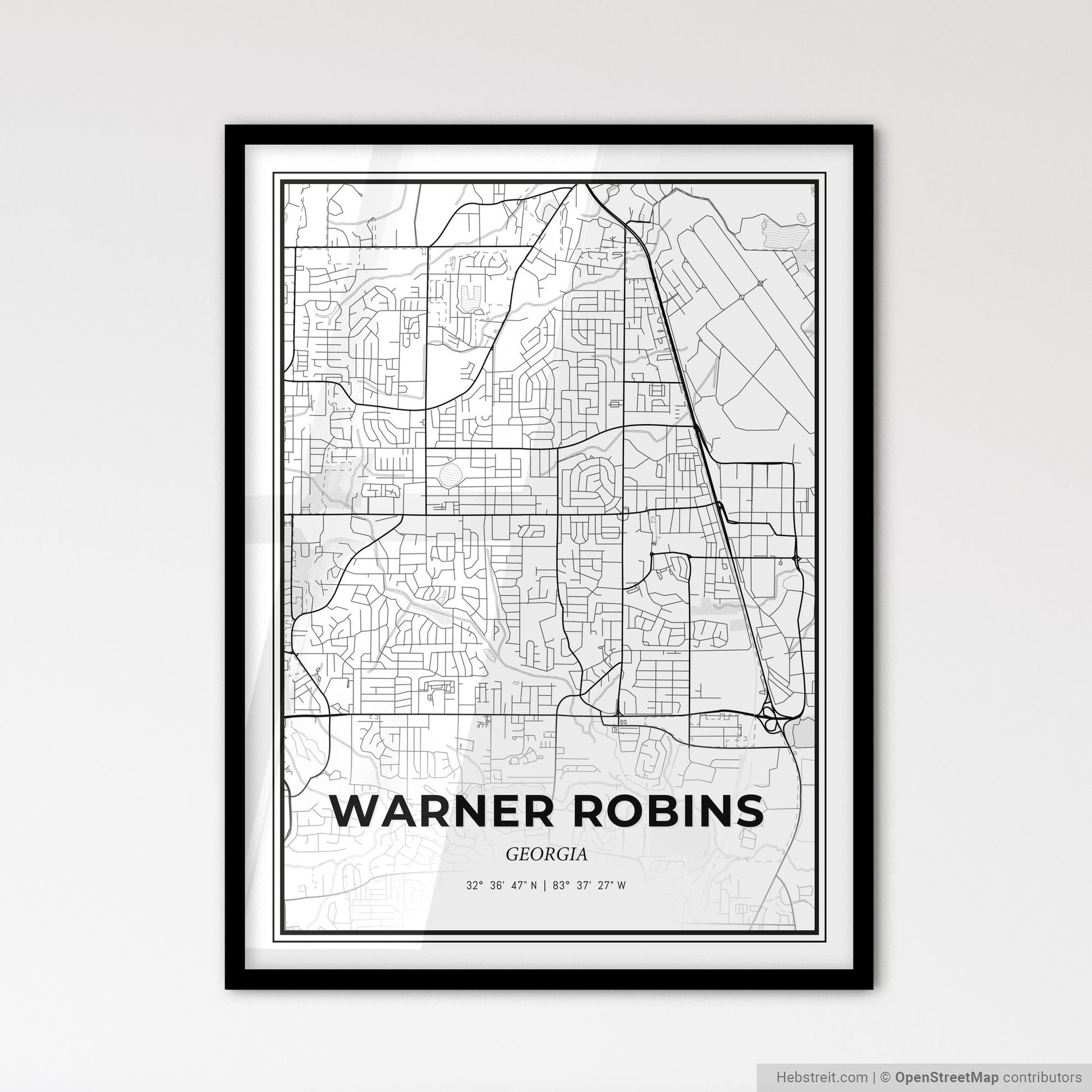 Warner Robins Georgia - Scandinavian Style City Map for Modern Home Decor