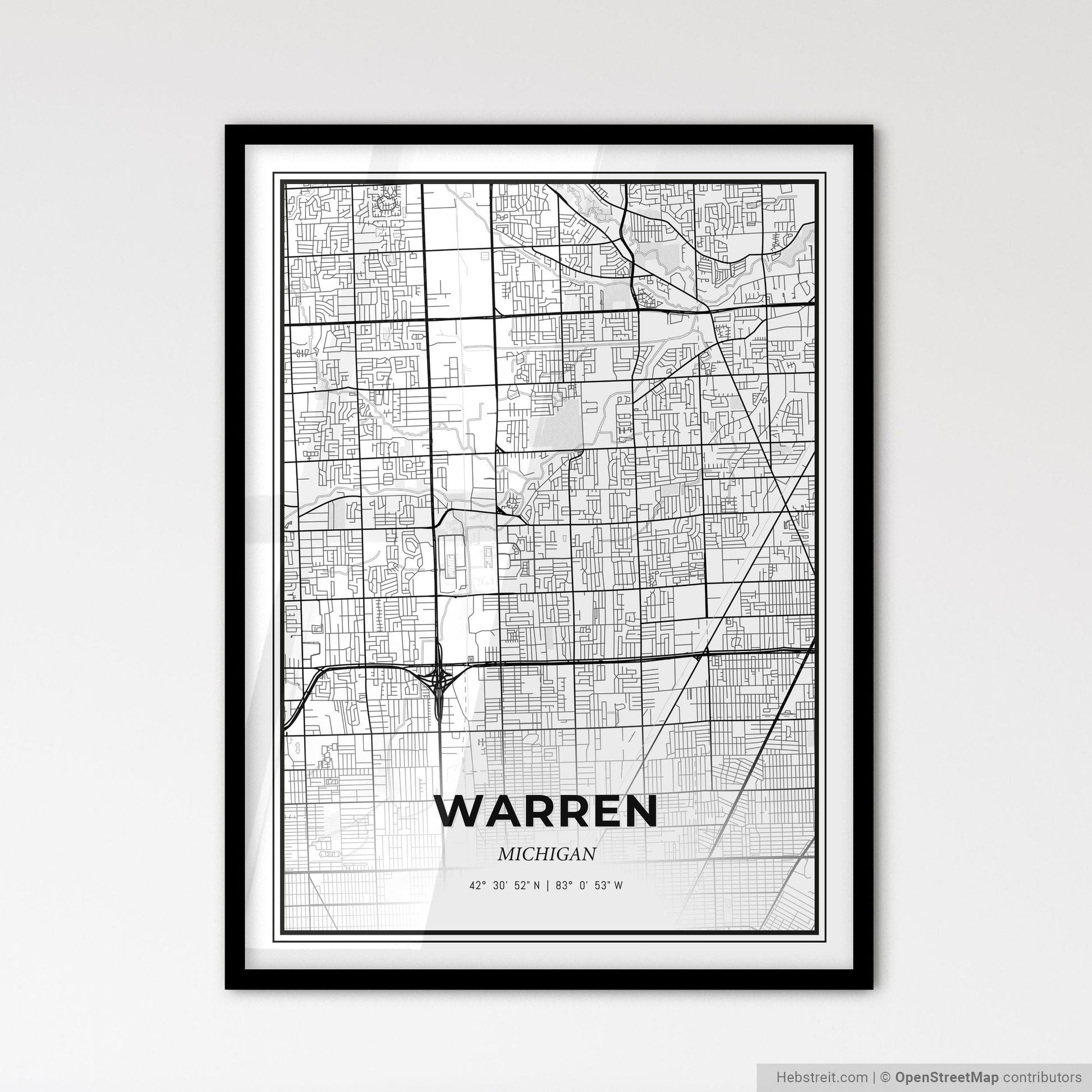 Warren Michigan - Scandinavian Style City Map for Modern Home Decor