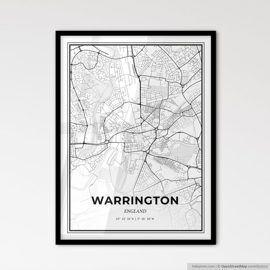 Warrington England - Scandinavian Style City Map for Modern Home Decor