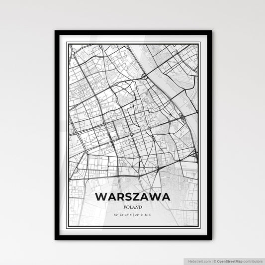 Warsaw Poland - Scandinavian Style City Map for Modern Home Decor