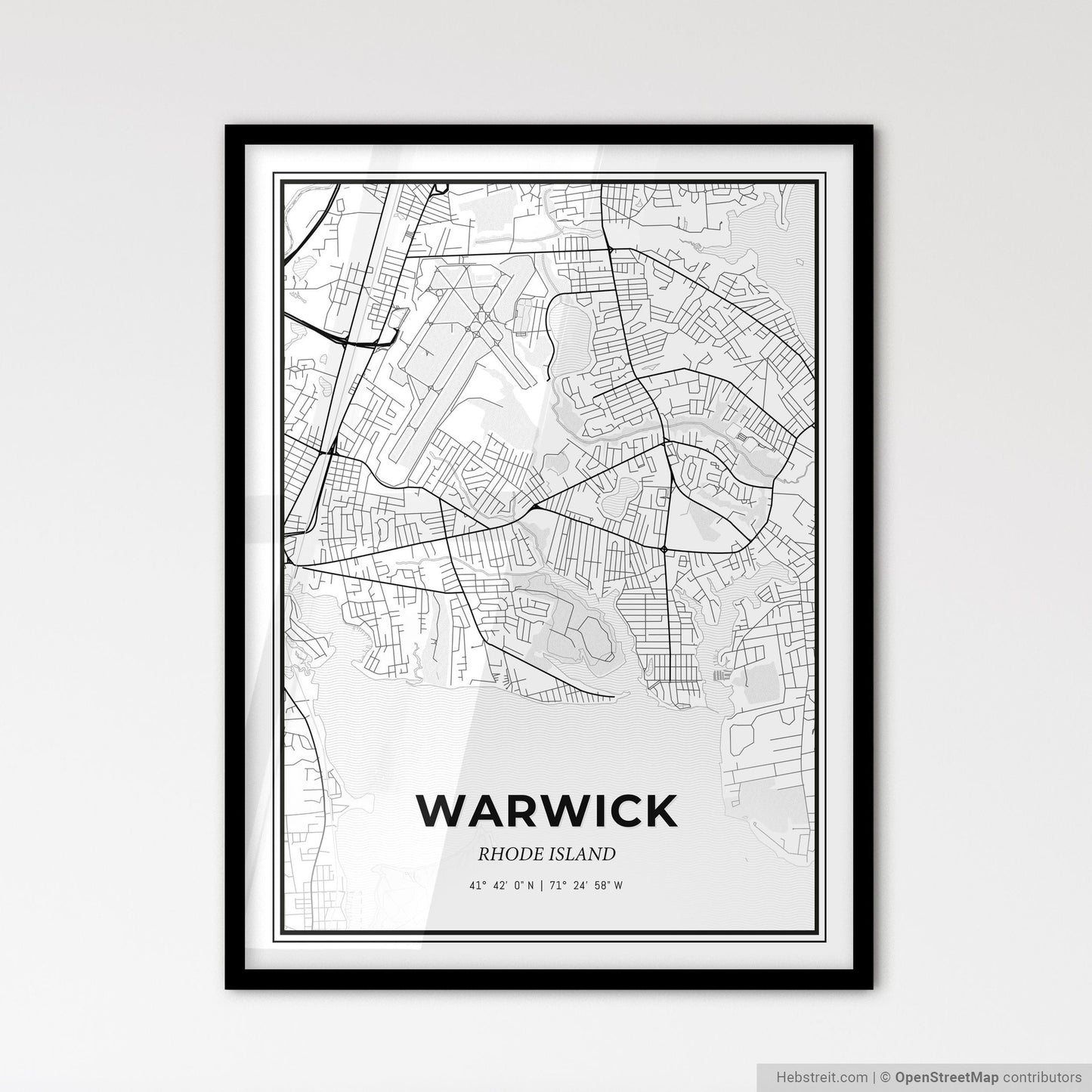 Warwick Rhode Island - Scandinavian Style City Map for Modern Home Decor