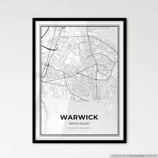 Warwick Rhode Island - Scandinavian Style City Map for Modern Home Decor