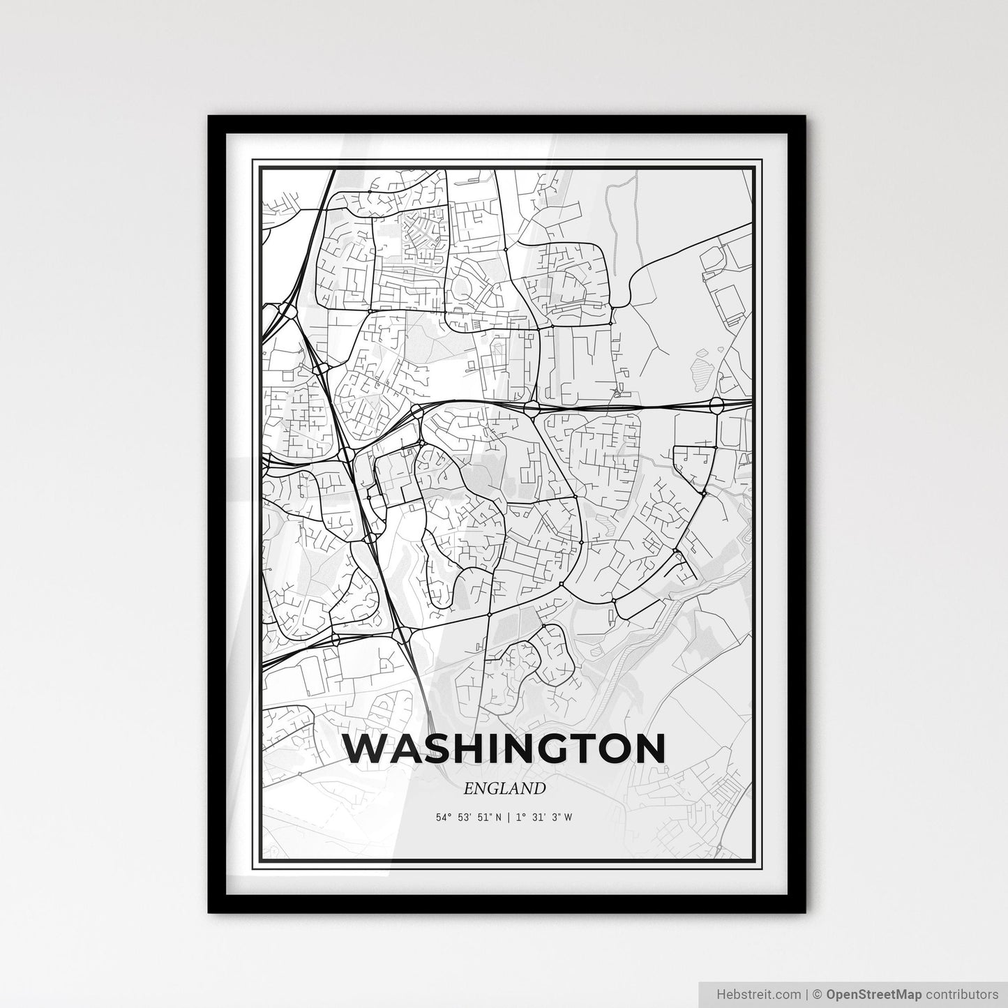 Washington England - Scandinavian Style City Map for Modern Home Decor