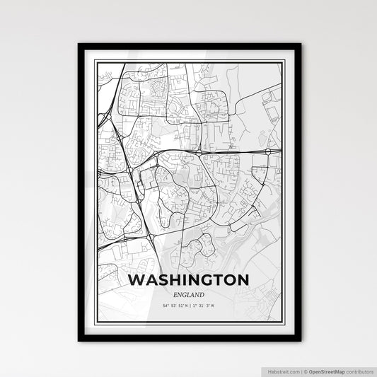 Washington England - Scandinavian Style City Map for Modern Home Decor