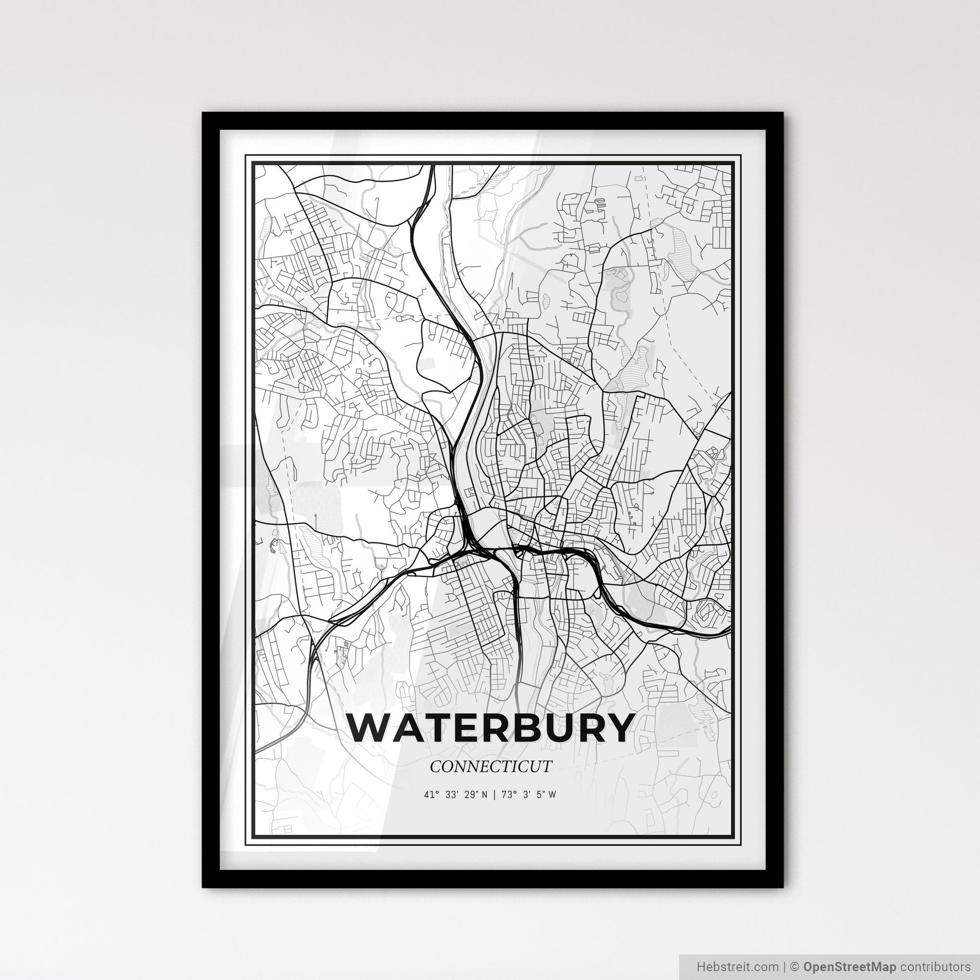 Waterbury Connecticut - Scandinavian Style City Map for Modern Home Decor