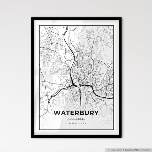 Waterbury Connecticut - Scandinavian Style City Map for Modern Home Decor