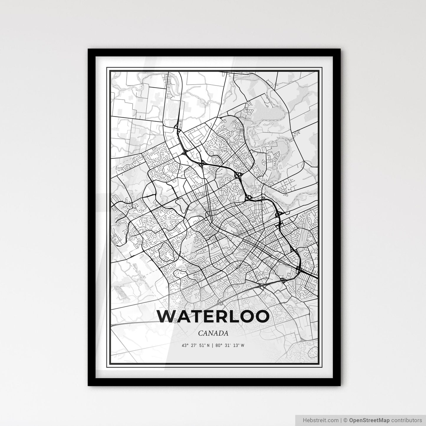 Waterloo Canada - Scandinavian Style City Map for Modern Home Decor
