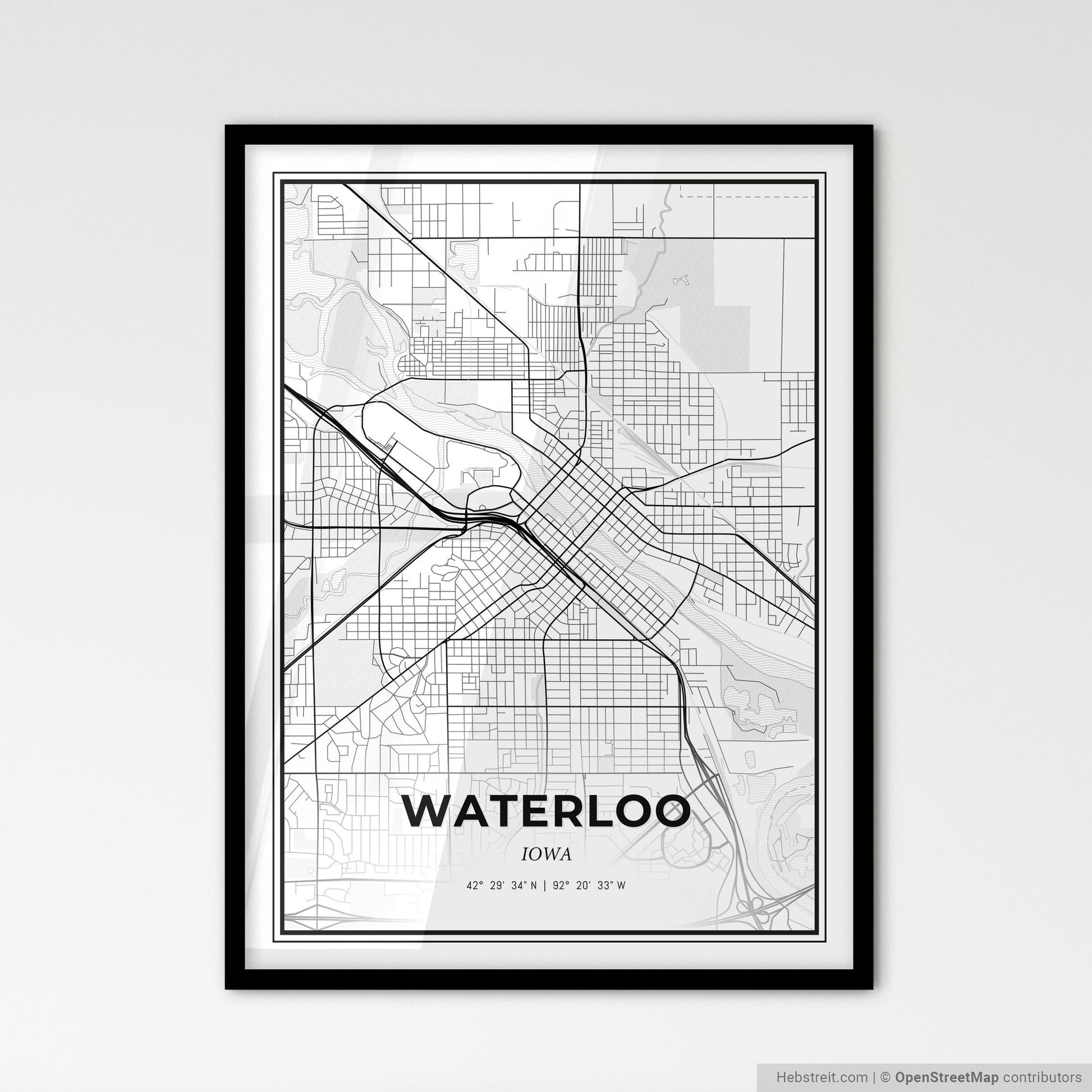 Waterloo Iowa - Scandinavian Style City Map for Modern Home Decor