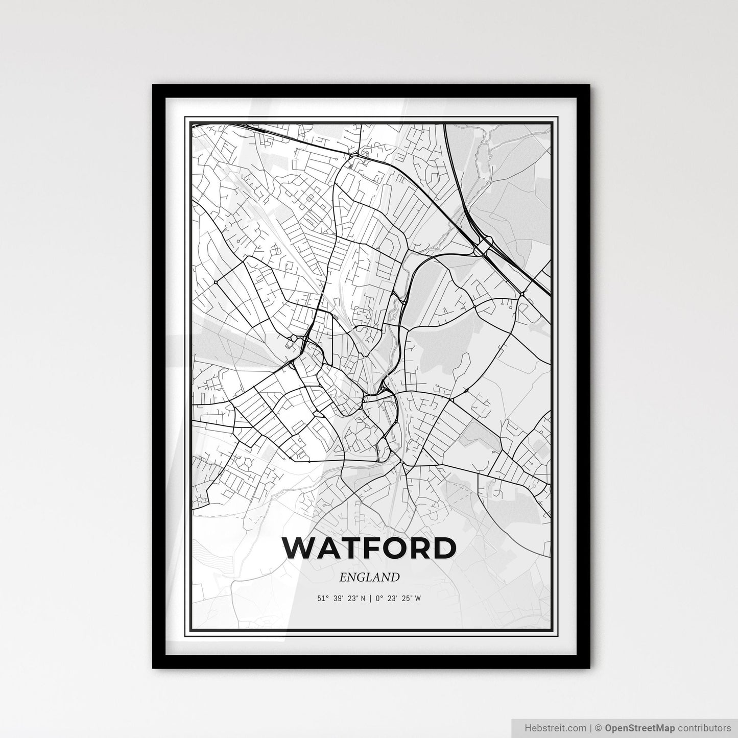 Watford England - Scandinavian Style City Map for Modern Home Decor