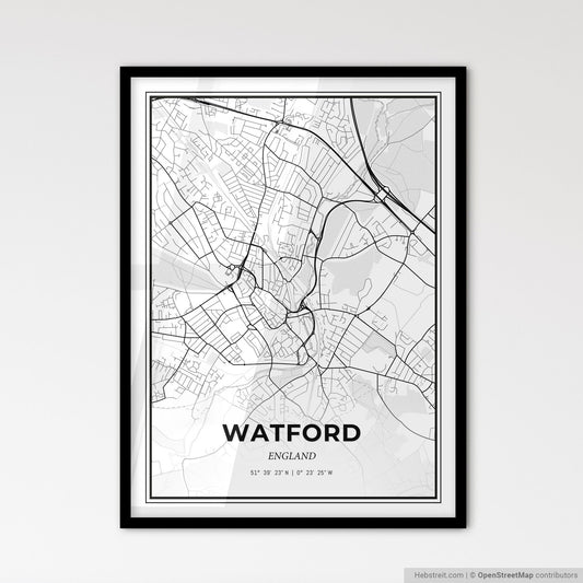 Watford England - Scandinavian Style City Map for Modern Home Decor