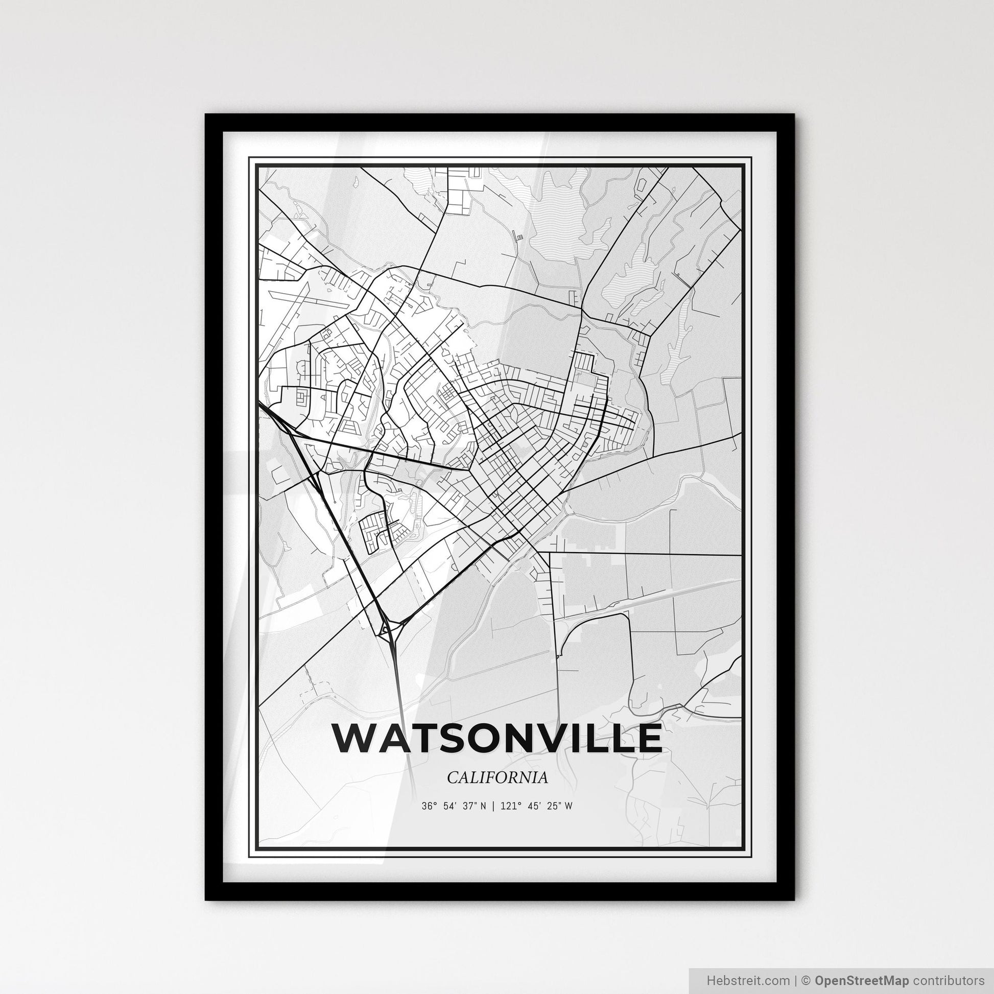 Watsonville California - Scandinavian Style City Map for Modern Home Decor